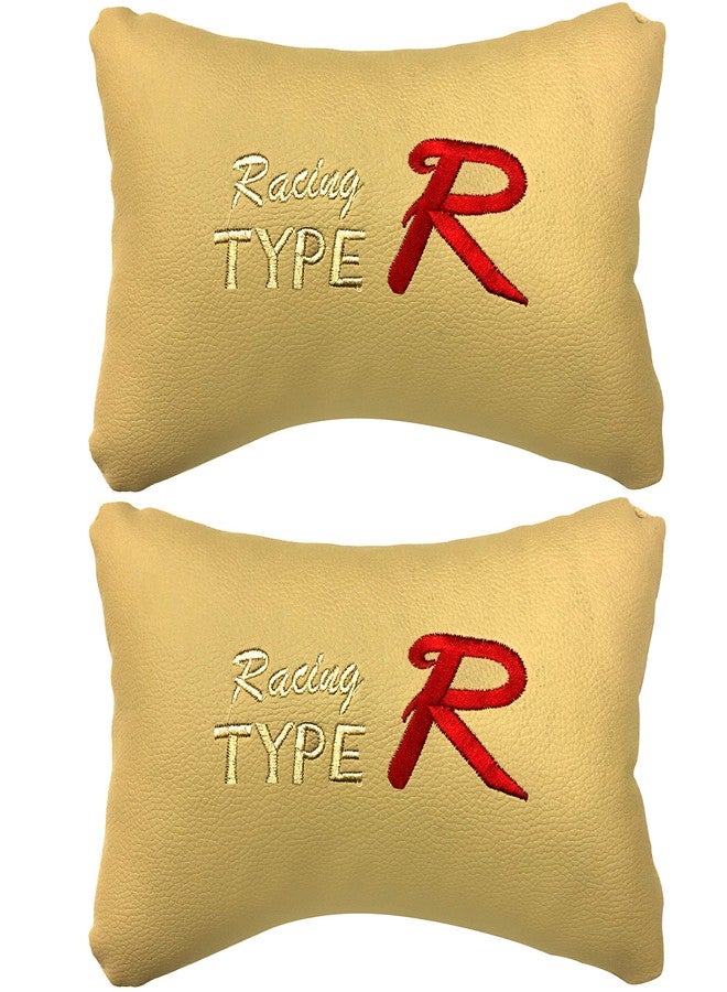 PulGos Beige Universal Neck Rest Pillow Faux Leather Material in Type R Design for All Cars_960 - Image 2
